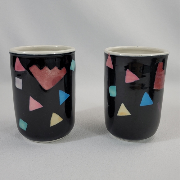 Studio Pottery Painted Geometric Shapes Glazed Pottery OOAK - Picture 1 of 12